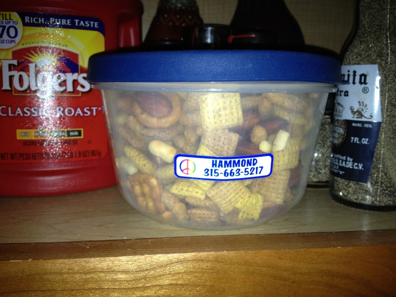 food container of Chex mix with IdentaMe Label